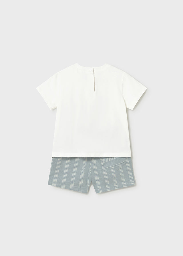 Conjunto bermuda linho + t´shirt A - Azul jade - Mayoral