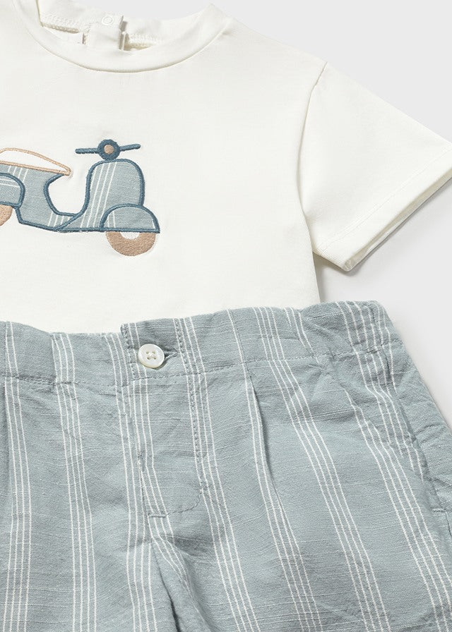 Conjunto bermuda linho + t´shirt A - Azul jade - Mayoral