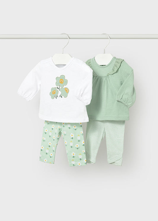Conjunto de 4 peças leggings e camisolas - Cor Alga - Mayoral