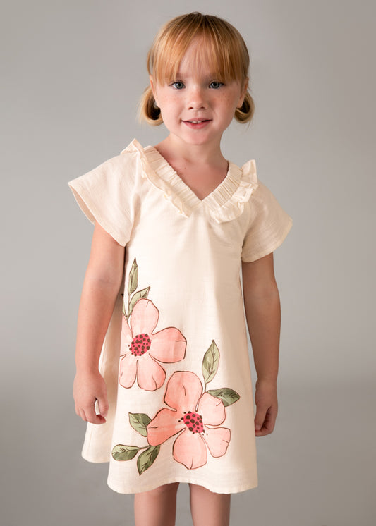 Vestido linho flores - Grão bico - Mayoral