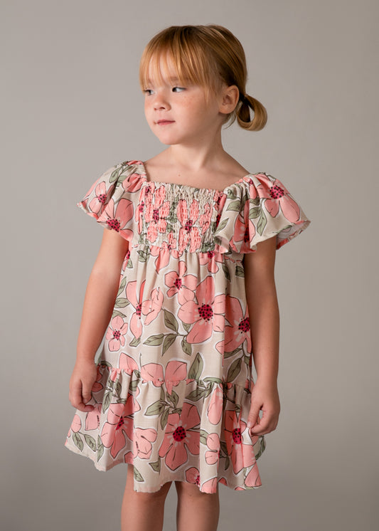 Vestido estampado efeito linho - Tangerina - Mayoral