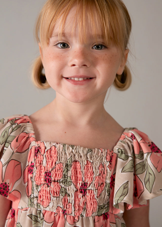 Vestido estampado efeito linho - Tangerina - Mayoral