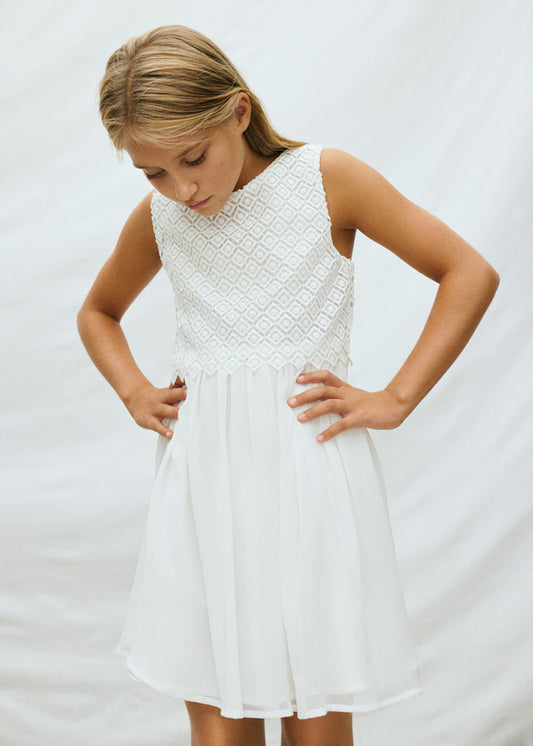 Vestido combinado guipur - Nata - Mayoral