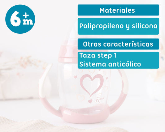 Copo de Aprendizagem com pegas 270ml STEP 1 rosa