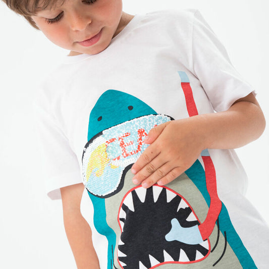 T-shirt algodão para menino tubarão Boboli