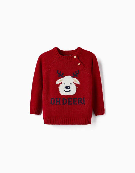 Sweat de malha para bebé 'rena - natal', vermelho - Zippy