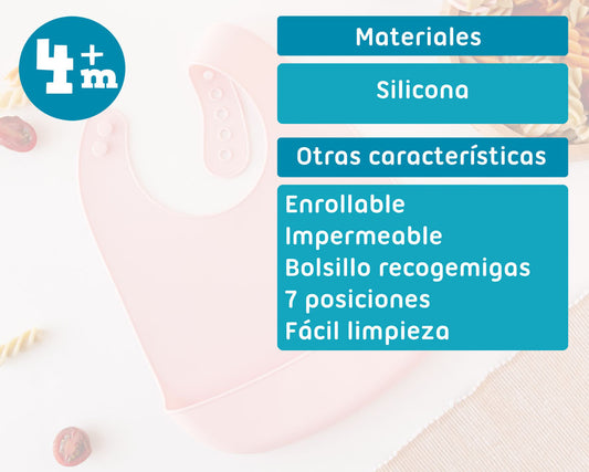 Babete silicone para bebé 4m+ rosa