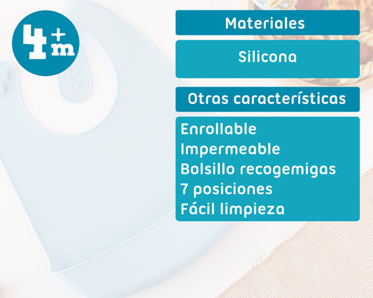 Babete silicone para bebé 4m+ azul