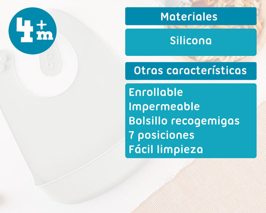 Babete silicone para bebé 4m+ cinza