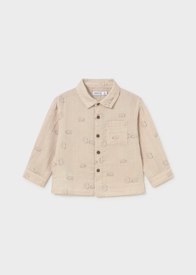 Camisa de manga comprida em bambula para bebé menino Mayoral em Dark Tofu