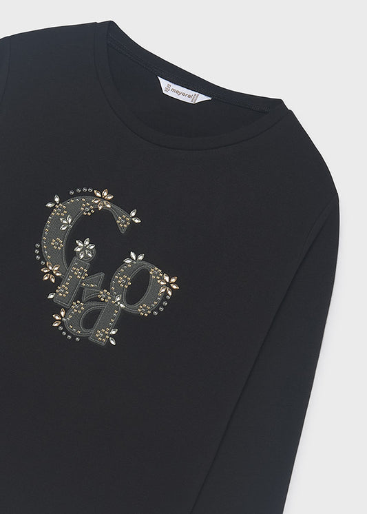 Camisola básica de manga comprida para menina Mayoral em Preto - imagem 3