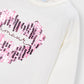 Camisola de manga comprida com coração de lantejoulas para menina Mayoral em Cru e Malva - detalhe