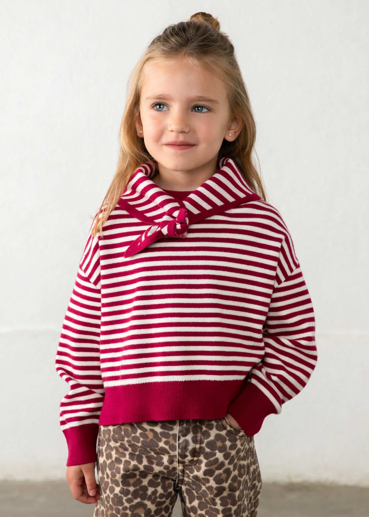 Camisola com lenço às riscas para menina Mayoral em Cherry