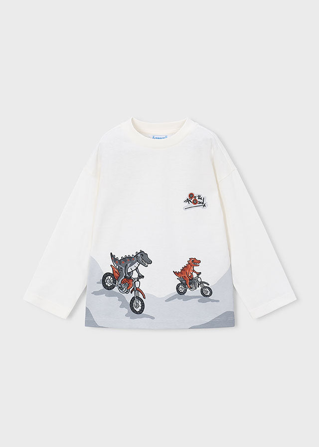 Camisola de manga comprida com dinossauros e motos para menino Mayoral em Nata