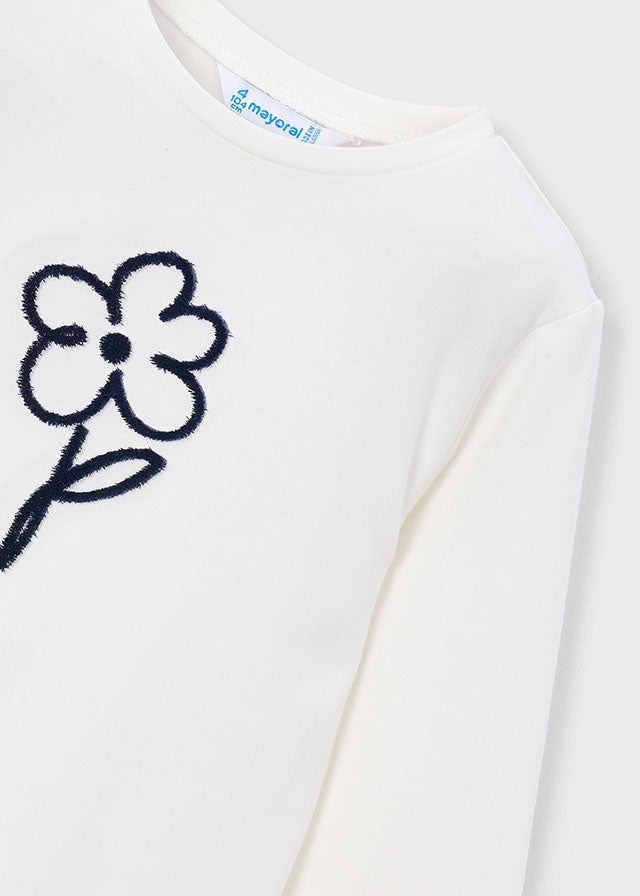 Camisola de manga comprida para menina Mayoral em Cru e Marinho - imagem 3