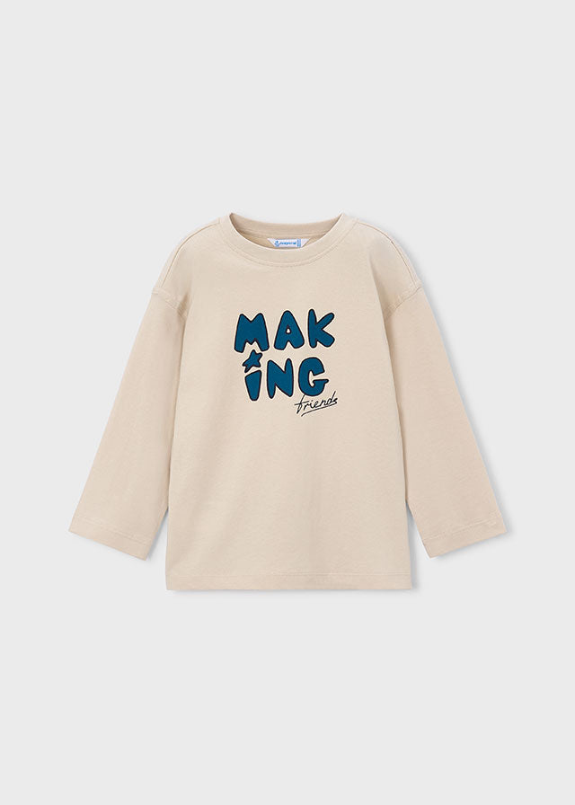 Camisola de manga comprida para menino Mayoral em Pedra com motivo gráfico frontal