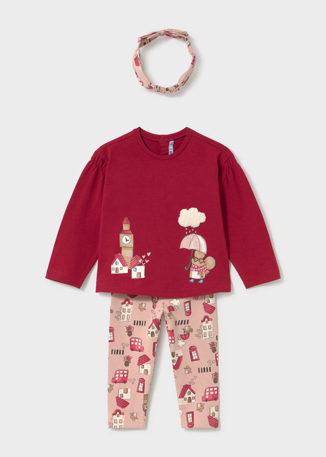 Conjunto de camisola, leggings e bandolete para bebé menina Mayoral em Rooibos