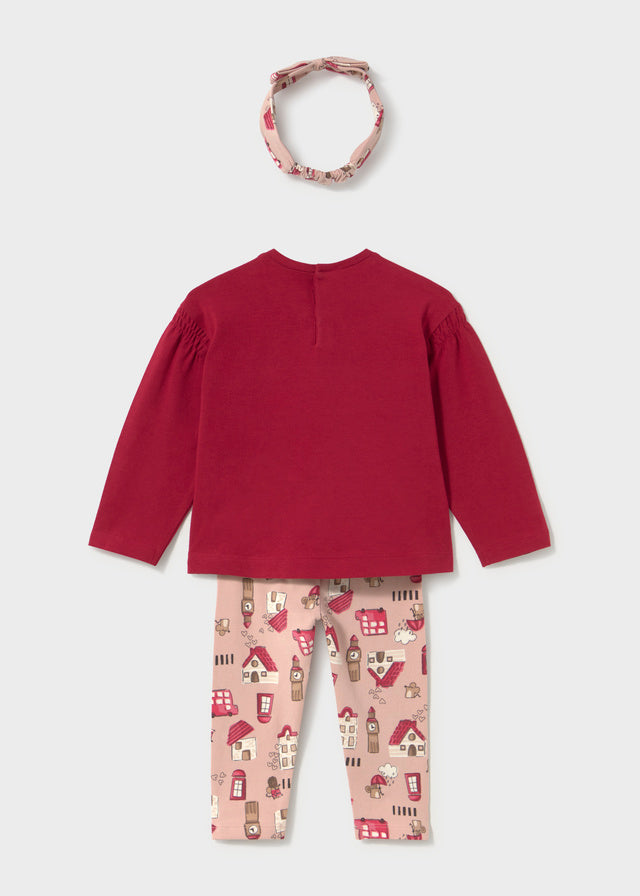 Conjunto de camisola, leggings e bandolete para bebé menina Mayoral em Rooibos - costas