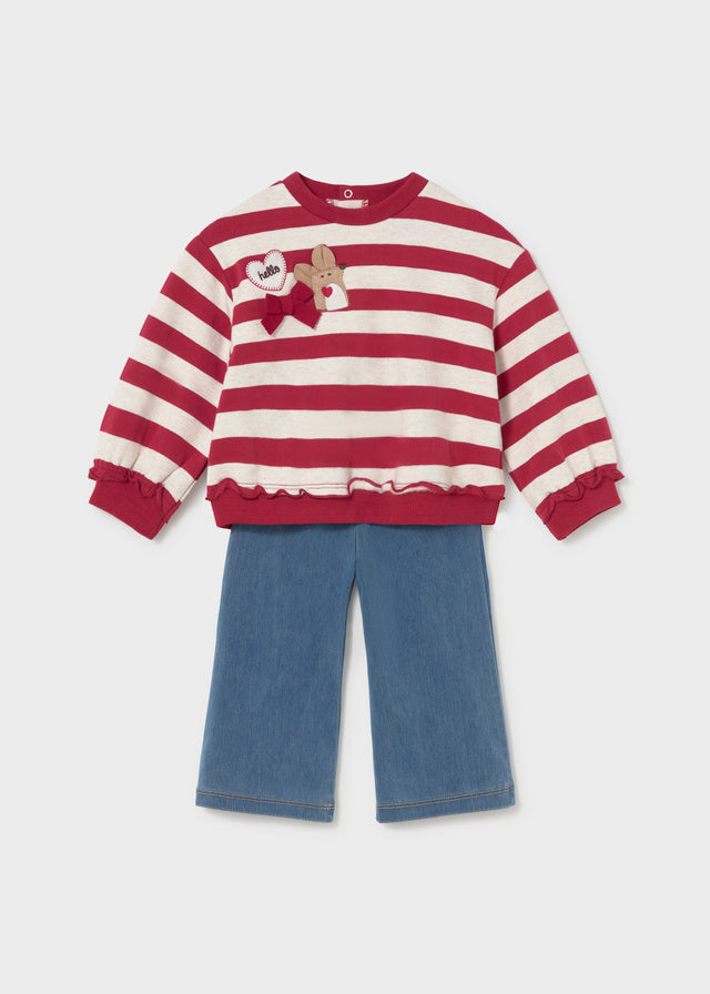 Conjunto de sweatshirt às riscas e leggings para bebé menina Mayoral em Rooibos