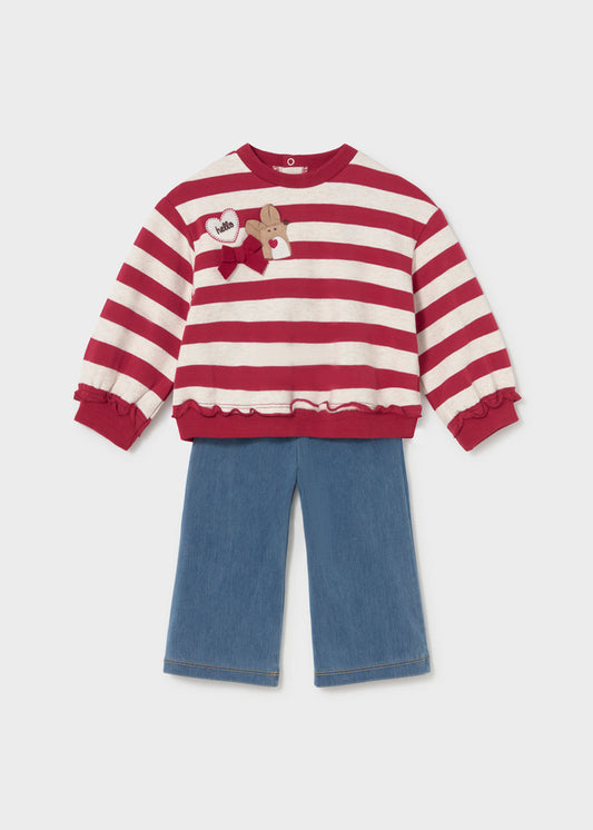 Conjunto de sweatshirt às riscas e leggings para bebé menina Mayoral em Rooibos