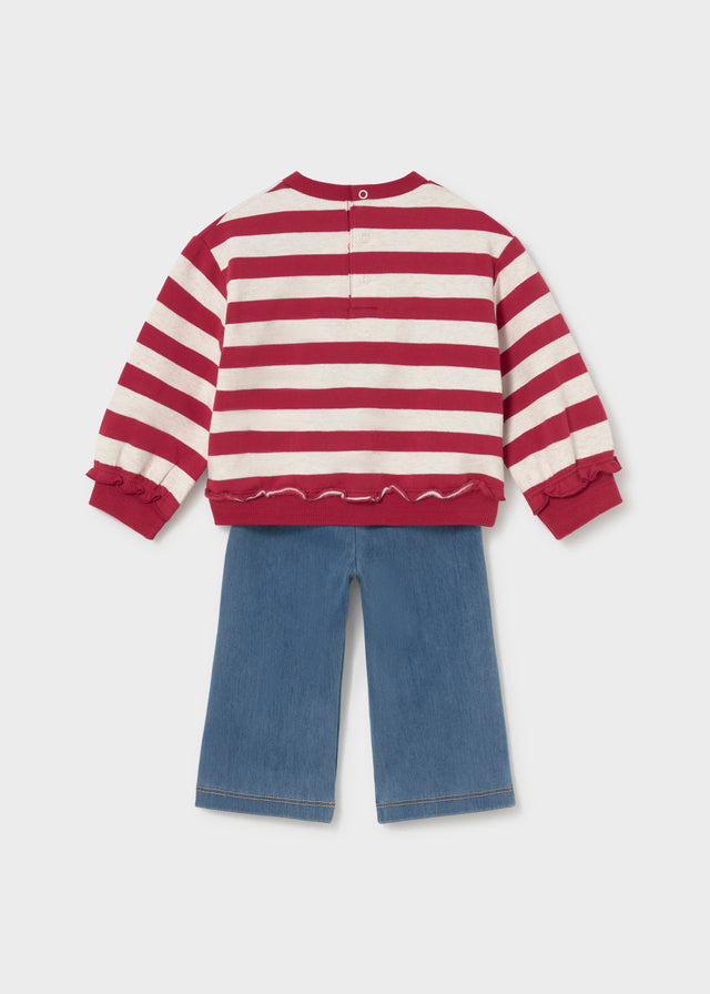 Conjunto de sweatshirt às riscas e leggings para bebé menina Mayoral em Rooibos - costas