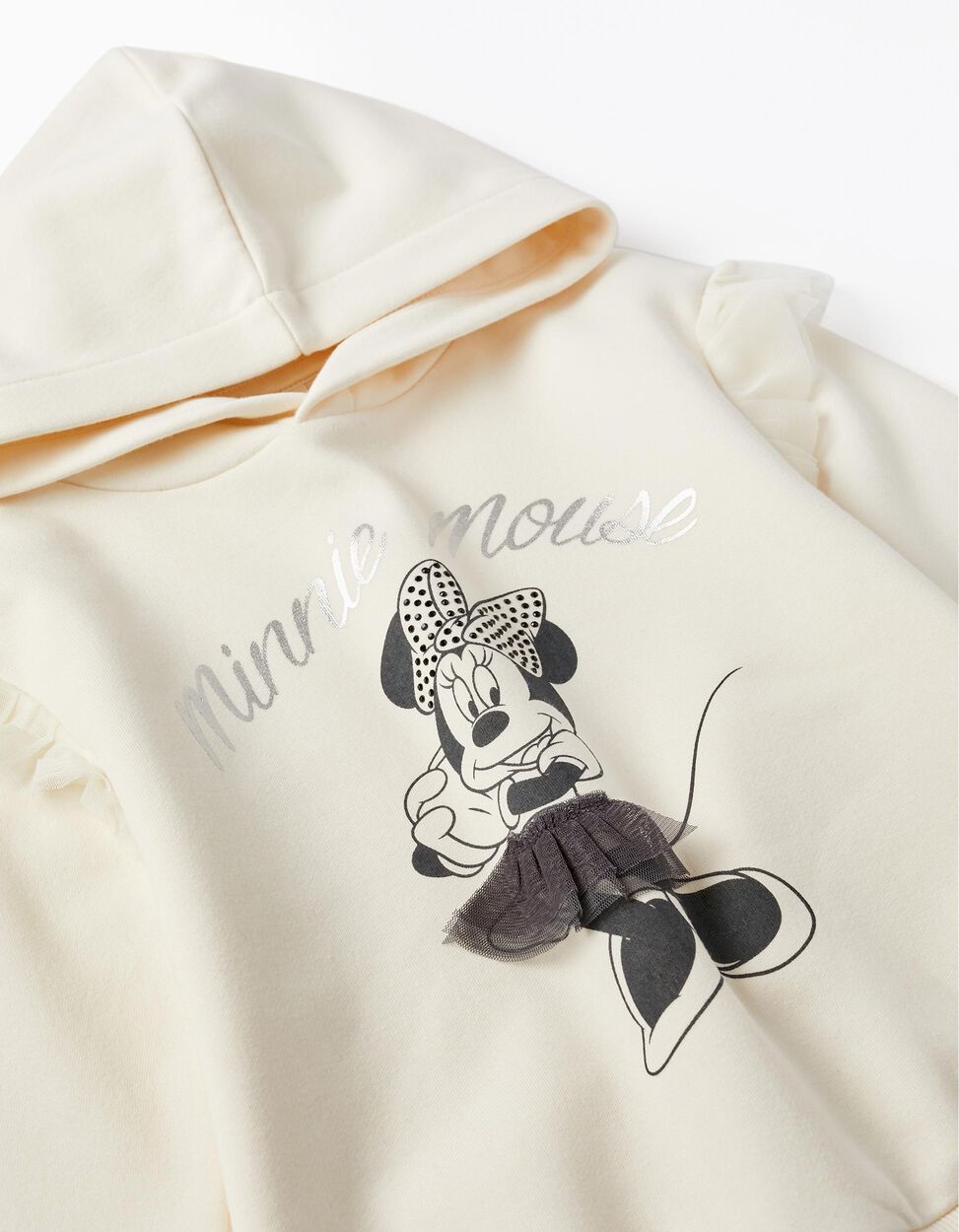 Cotton sweatshirt with hood, sequins and tulle for girl 'minnie' - Zippy