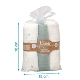 Conjunto 3 musselinas sálvia, branco e estampado 70x70cm - Kiokids