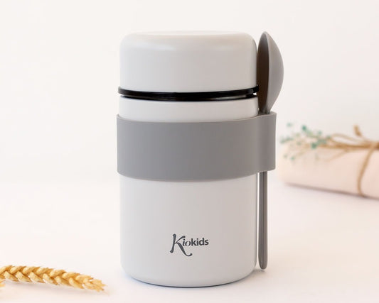 Termos para alimentos de aço inoxidável 500ml com colher cinza - Kiokids