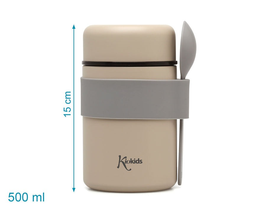 Termos para alimentos de aço inoxidável 500ml com colher bege - Kiokids
