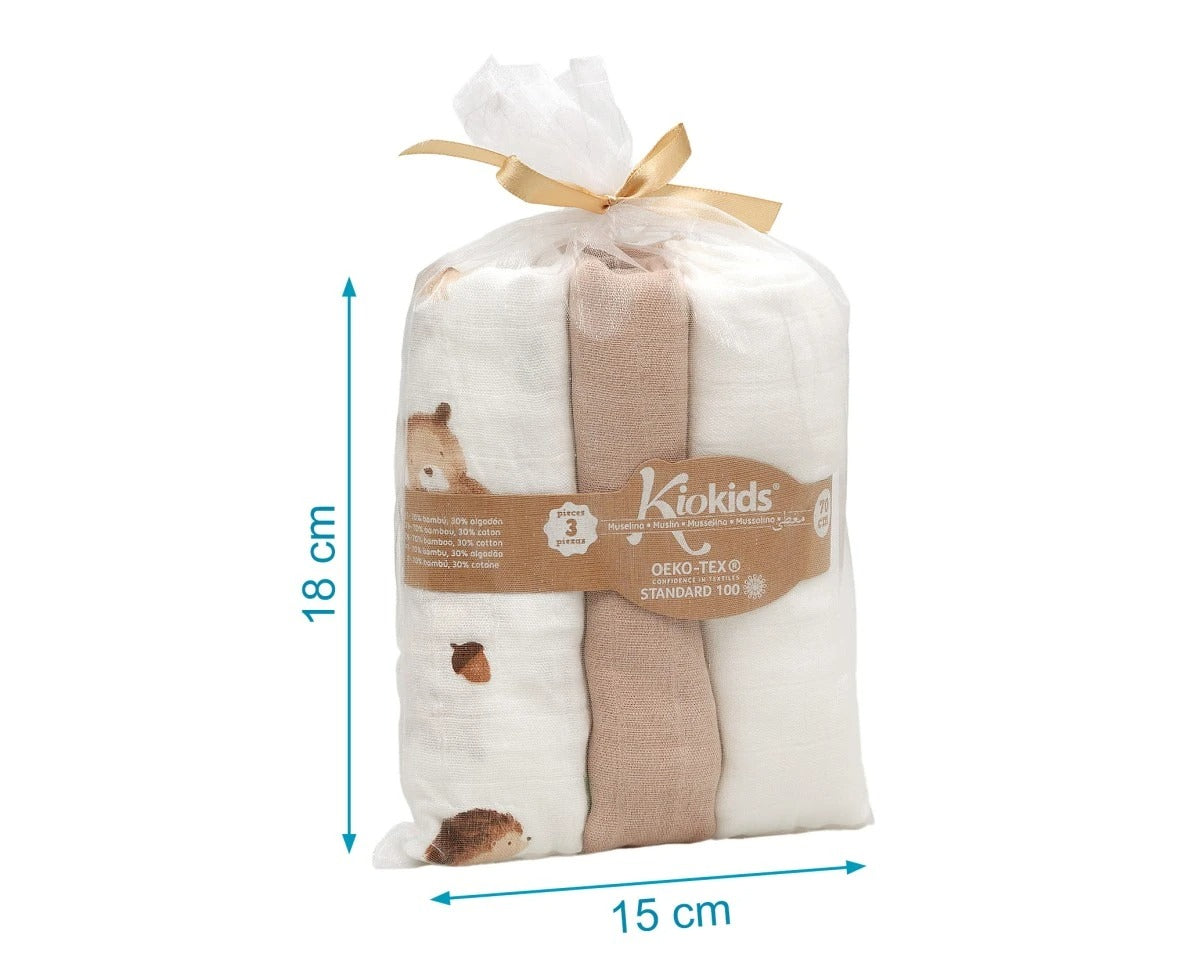 Conjunto 3 musselinas estampado 70x70cm - Kiokids