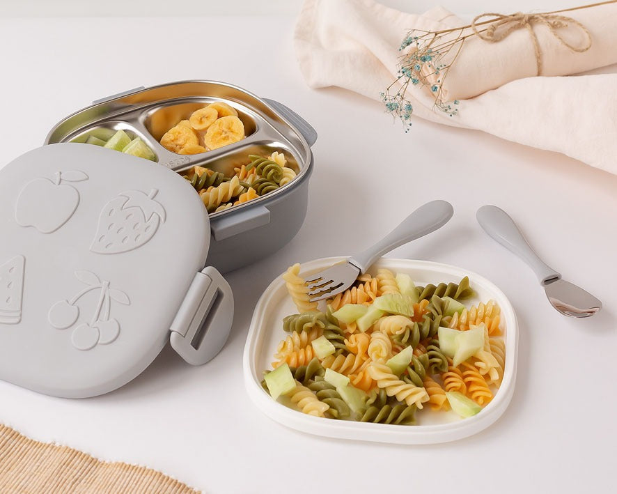 Caixa refeição quadrada em aço inoxidável cinza - Kiokids