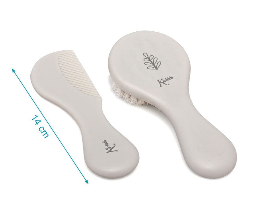 Conjunto de pente e escova de cerdas naturais cinza - Kiokids