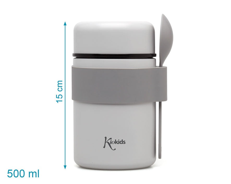 Termos para alimentos de aço inoxidável 500ml com colher cinza - Kiokids