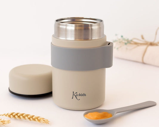 Termos para alimentos de aço inoxidável 500ml com colher bege - Kiokids