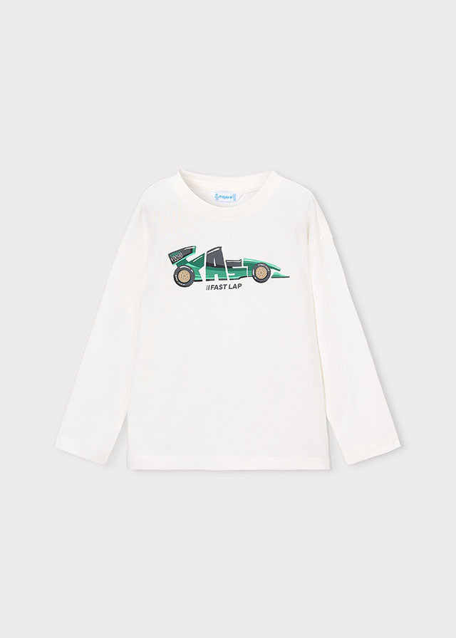 Camisola branca do pack de 2 Mayoral para menino com automóvel Fast Lap