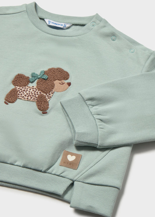 Sweatshirt com cão para bebé menina Mayoral em Anis - detalhe
