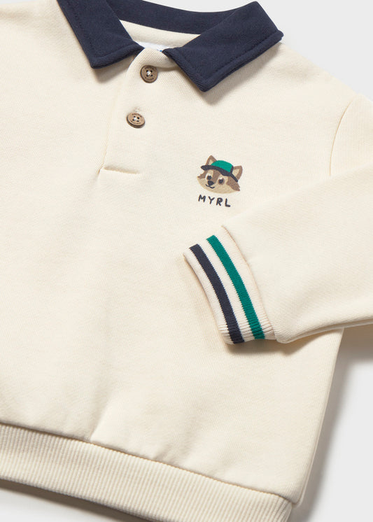 Sweatshirt com gola tipo polo para bebé menino Mayoral em Tofu - detalhe