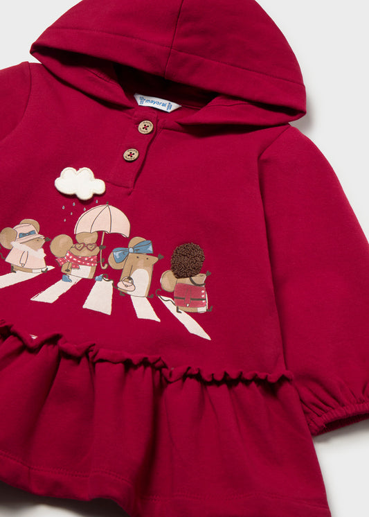 Vestido com capuz para bebé menina Mayoral em Rooibos - detalhe