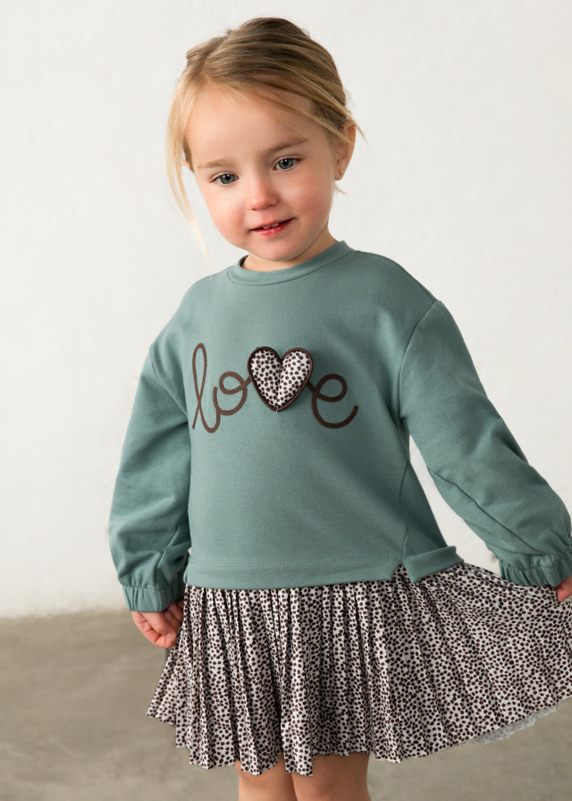 Vestido combinado de felpa para bebé menina Mayoral em Lagoon - look